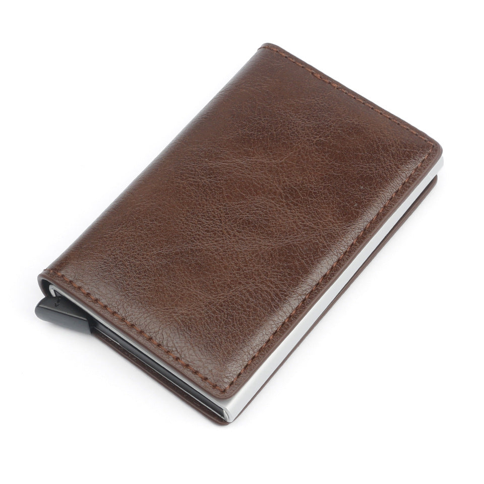 Male Metal Card Holder RFID Aluminium Alloy Credit Card Holder PU Leather Wallet Antitheft Automatic RFID Wallet