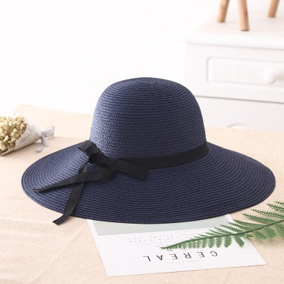 Summer Straw Hat Women Big Wide Brim Beach Hat Sun Hat Foldable Sun Block UV protection panama hat