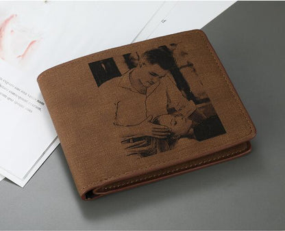 Custom Engraving Pattern Men's Short Style Bifold Custom Inscription Photo Engraved Wallet Mens Wallet PU leather Short Wallet