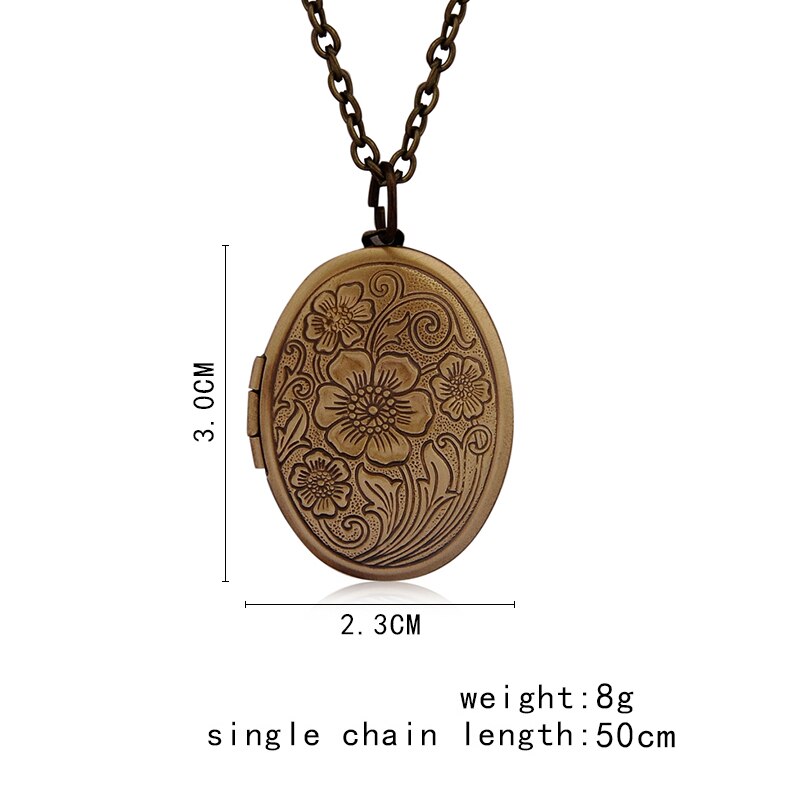 Oval Carved Flower Stripe Locket Pendant Necklace Women Vintage Ancient Brass Opening Photo Box Jewelry