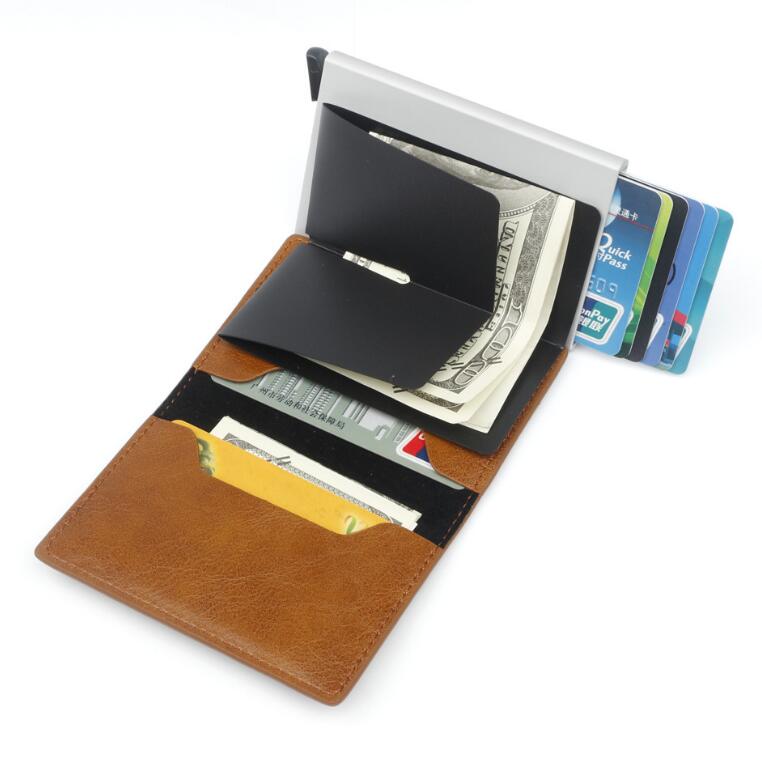 Male Metal Card Holder RFID Aluminium Alloy Credit Card Holder PU Leather Wallet Antitheft Automatic RFID Wallet