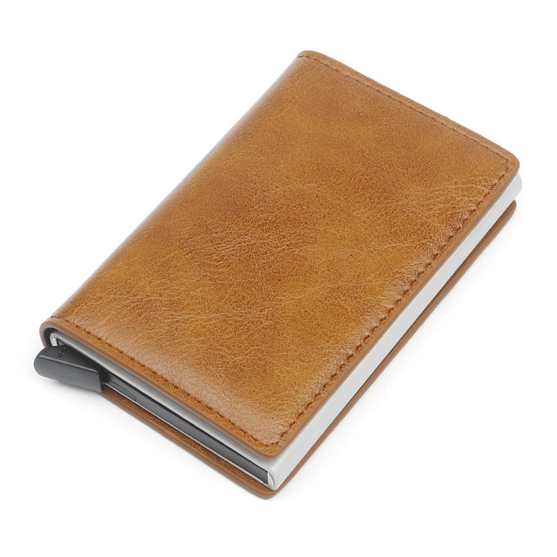 Male Metal Card Holder RFID Aluminium Alloy Credit Card Holder PU Leather Wallet Antitheft Automatic RFID Wallet