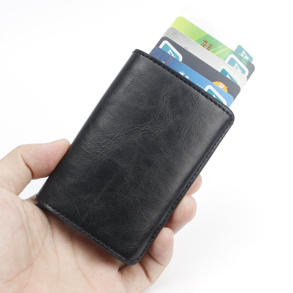 Male Metal Card Holder RFID Aluminium Alloy Credit Card Holder PU Leather Wallet Antitheft Automatic RFID Wallet