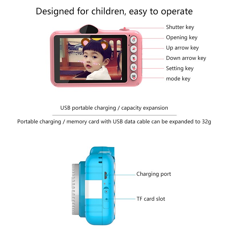 Child Camera Digital Camera 3.5 inch Cute Cartoon Camera Toys Children Gift 12MP 1080P Photo Video Camera For Kids