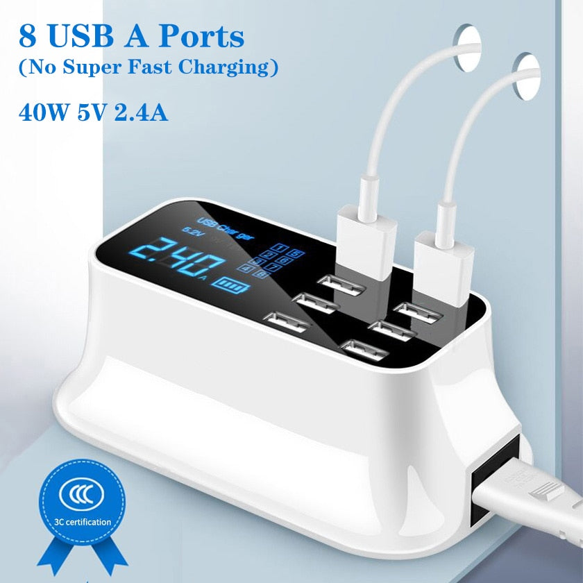 8 Ports Quick Charge 3.0 Led Display USB Charger For Android iPhone Adapter Phone Tablet Fast Charger For xiaomi huawei samsung